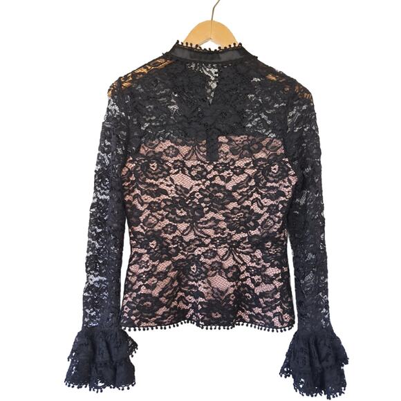 ALEXIS Inna Black Lace Top Medium 4/6 Revolve High Neck Ruffle Long Sleeve - Picture 11 of 12